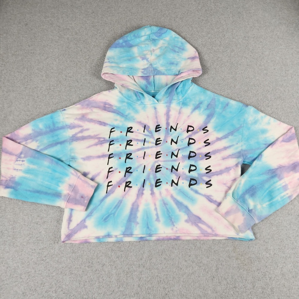 Friends The Television Series Cropped Hoodie Womens Large Blue Tie Dye Raw Hem